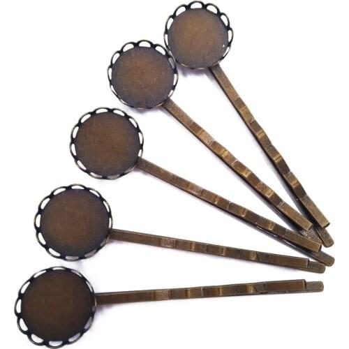 Antique Bronze 300piece Hair Pins with 12mm Lace Bezel Blank Hairpins Base Tray Jewelry Findings Hair accessories HPF44