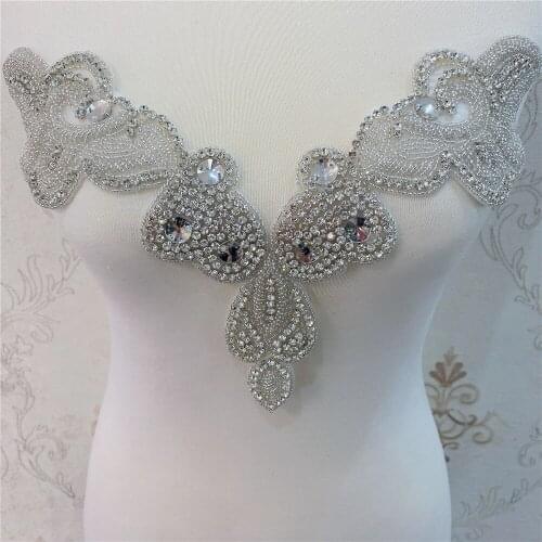 Diamond Rhinestone Applique Patch iron on For Wedding Gown Bridal Sash Evening Wear
