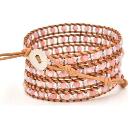 Asingeloo Natural Stone Crystal Beads Bohemia Leisure Rose Pink Quartz Charm Bracelet for Women Girl Adjustable