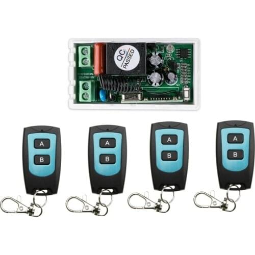 AC 220 V 1CH 1500W Wireless Remote Control Switch System Receiver Transmitter 4PCS 2 Buttons Waterproof Remote 315mhz/433.92mhz