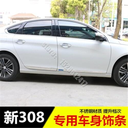 Stainless Steel car body side moldings side door decoration Car styling For Peugeot 308 2016-2019