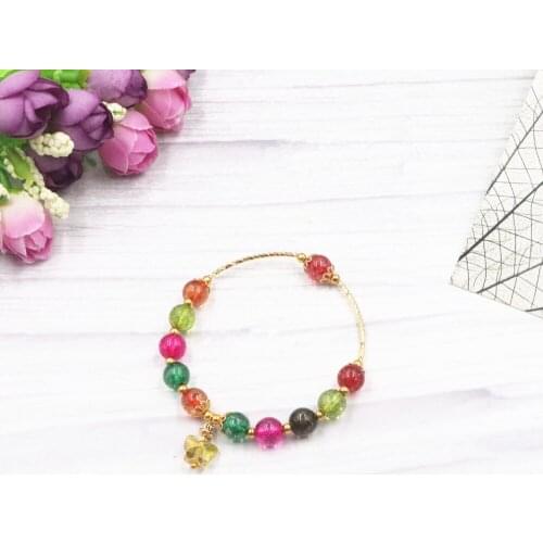 Beaded Bracelet Colorful Tourmaline Crystal Stone Bracelets Bangles for Women Girl Butterfly Pendant Wristband Jewelry 7.5" B320