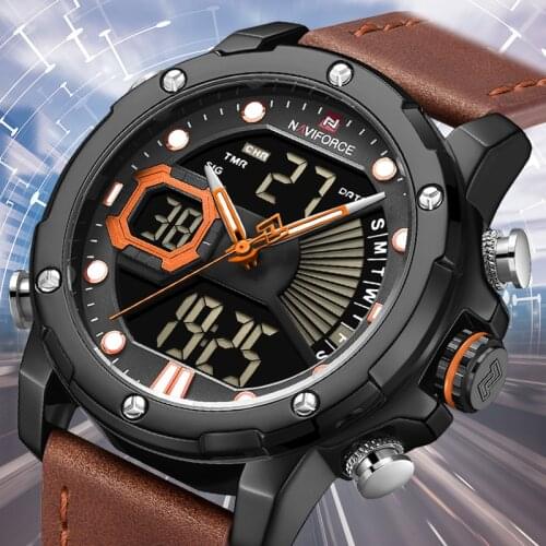 New NAVIFORCE Men Military Fashion Watch Leather Waterproof Quartz Wristwatch Dual Display Clock Watches Relogio Masculino 2020
