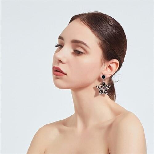 CRLEY 2019 New Fashion Earrings Acrylic Leopard Star Long Paragraph Black Color Earring Ladies Earrings Wholesale Sales Jewelry