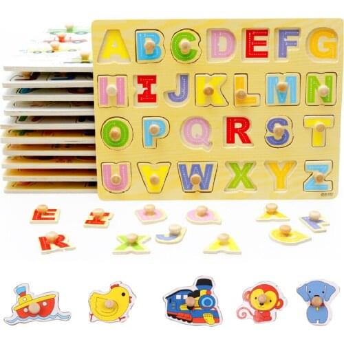 Kid Early Educational Toys Baby Hand Grasp Wooden Puzzle Toy Alphabet and Digit Learning Education Child Wood Toy