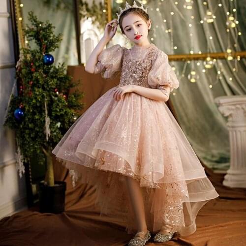 Children Sequins Stitching Flower Girls Evening Gown Kids Catwalk Birthday Party Princess Dress For Girls Vestidos L834