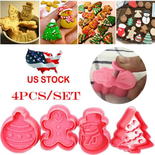 4 pcs/set Christmas Cookie Biscuit Plunger Cutter Mould Fondant Cake Mold Baking Snowman/ Xmas Tree Baking Mould Fondant Mold