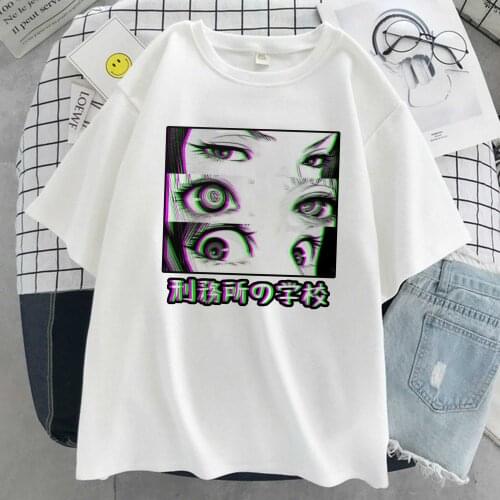 Japan Manga Graphic Print T-shirt Women Harajuku Aesthetic White Tops Casual Tshirt 2021 New Summer Fashion Y2k Female T Shirt