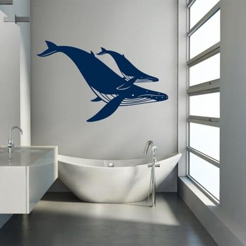 Humpback Whale Mom And Calf Silhouette Vinyl Wall Sticker Home Decor For Bathroom Wall Decals Removable Murals Wallpaper 4559