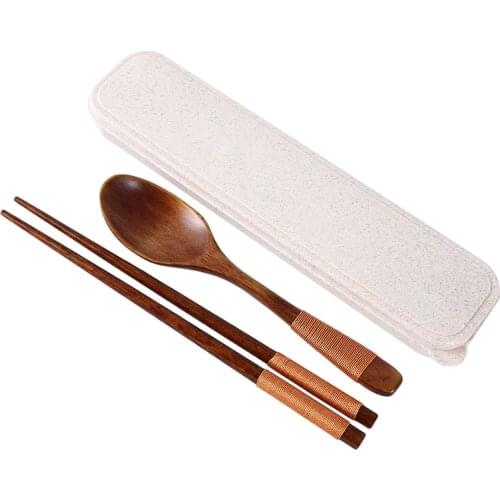 Hot Vintage Chinese Chopsticks Environmentally Friendly Portable Wooden Cutlery Sets Wooden Chopstick And Spoons Bag Travel Suit