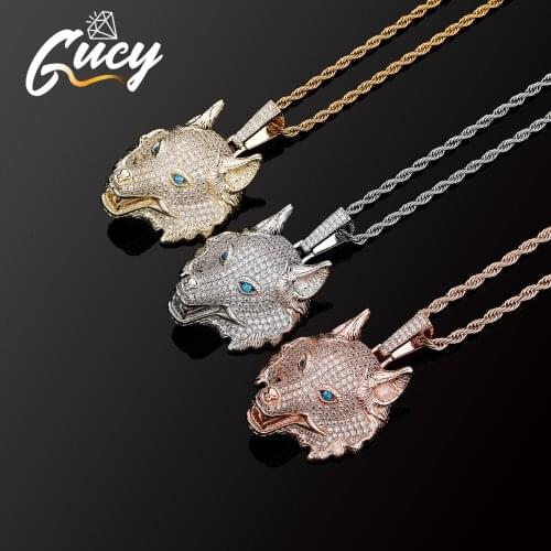 GUCY New Gold Silver Color Animal Wolf Head Pendant With Full Iced Out AAAA Cubic Zirconia Hip Hop Necklace Jewelry For Gift
