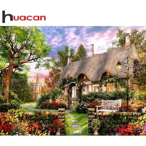 Huacan 5D Full Square&Round Diamond Painting House Landscape Sale DIY Embroidery Decoration For Home