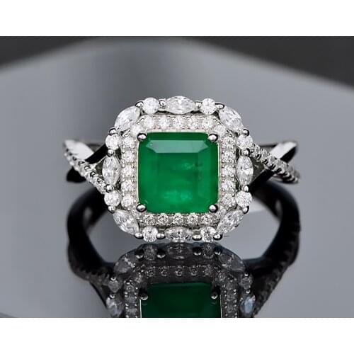 Vintage Jewelry Solid 925 Sterling Silver Rings Luxury Emerald Diamond Cocktail Ring for Women Anniversary Party Gift