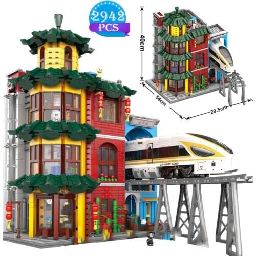 Street View Building Blocks Ancient Pavilion Building Railway Station Static Model Toys Adult Holiday Gifts