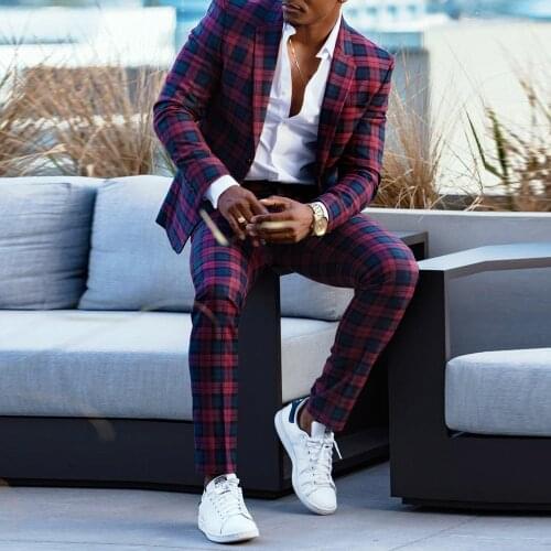 Two-piece Outfit Mens Fashion Suits 2021 Spring And Autumn New Mens Plaid Long-sleeved Business Jacket Trousers Suit Casual