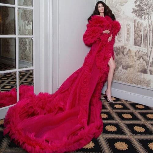 Red Star Performance Evening Dresses Puffy Maternity Gowns A Line Short Sleeves Women Outfit Photography Long Robes Prom Gowns