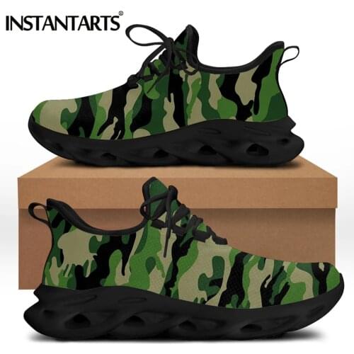 INSTANTARTS Cool Camouflage Pattern Mesh Knitted Sneakers for Women Spring Comfort Lace up Flat Shoes Light Casual Zapatillas