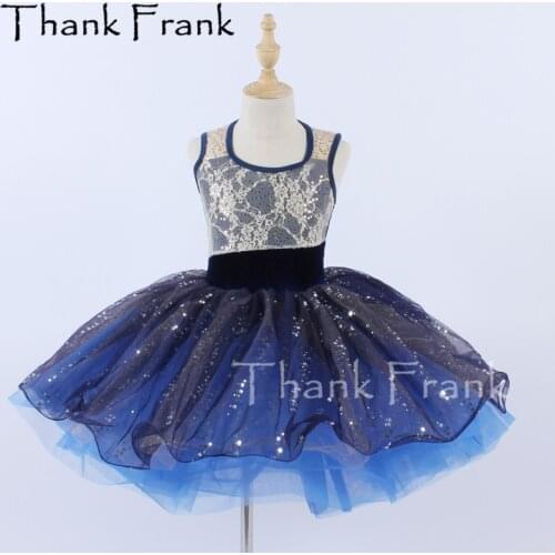 Girls Lace Ballet Dress Kids Blue Starry Sky Tutu Dresses Women Romantic Ballerina Costume Adult Sleeveless Dance Costumes C649