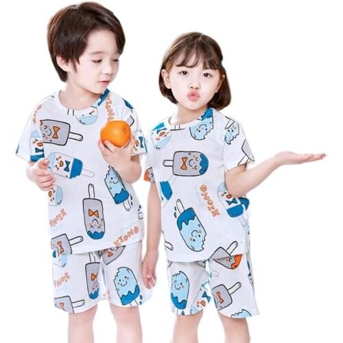 Summer breathable mesh clothes for baby girls boys shirt+shorts 2pcs/set pajamas homewear sets children cartoon nightwear suit