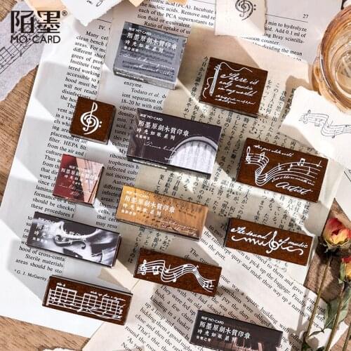 Kawaii Cute Movement Music Notes Songs Stamps For Scrapbooking Wooden Rubber Seal Card Stationery Bullet Journal n883