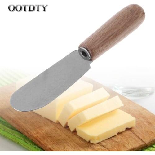 OOTDTY Mini Sandwich Spreader Butter Cheese Slicer Knife Stainless Steel Spatula Kitchen Tool With Wooden Handle