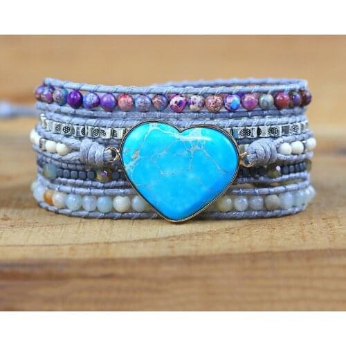 Multilayered Leather Wrap Bracelet W/ Natural StoneRose Quartz Beaded Strands Bracelet Boho Beads Jewelry Wholesale Dropship