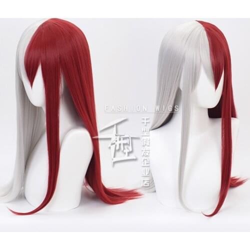 My Hero Academia Todoroki Shoto Women Long Wig Cosplay Costume Boku no Hero Academia Red and White Hair Halloween Party Wigs