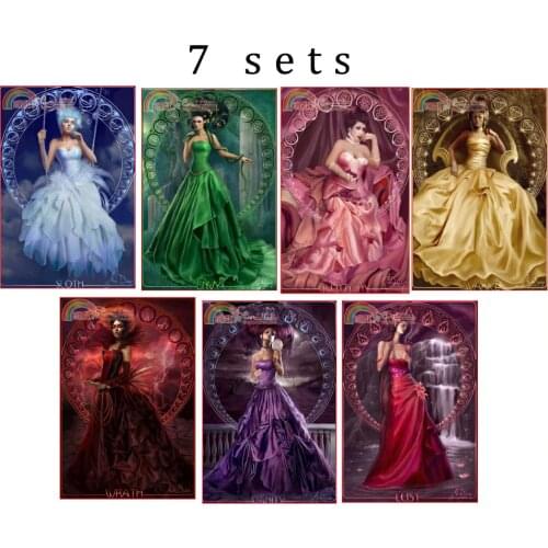 Top Quality cross stitch kit seven deadly sins avarice greed envy vanity pride gluttony wrath lust sloth, 7 sets