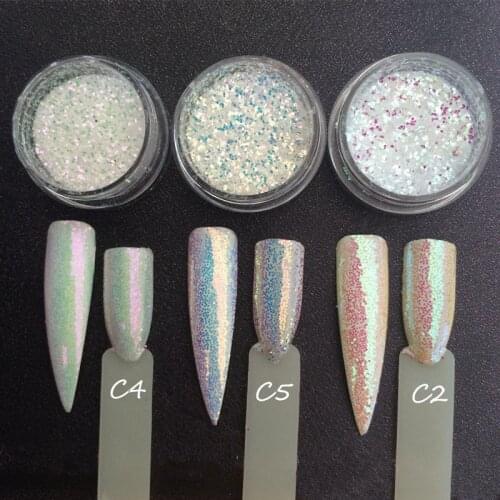 NEW! 1 Jar AURORA GLITTER Mermaid Nail Glitter Powder Unicorn Sequins 3D Nail Art Pigment Decoration SUPER SHINING EFFECT 1g