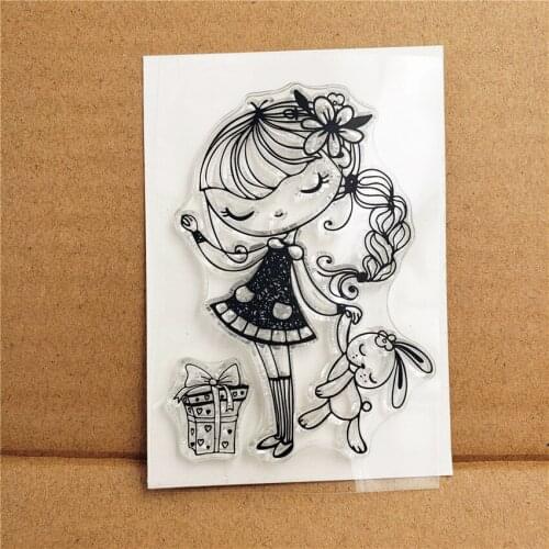 NEW 6*9cm Cute doll girl Transparent Silicone Rubber Clear Stamps cartoon for Scrapbooking/DIY Easter wedding album