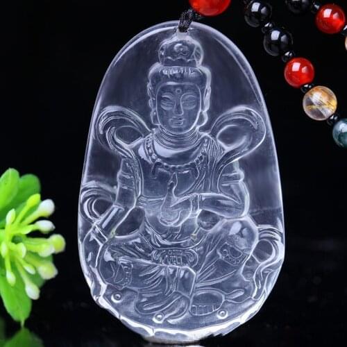 Wholesale White Natural Crystal Pendants Carving Guanyin Buddha Pendant Sweater Chain Blessing Lucky Pendant Crystal Jewelry