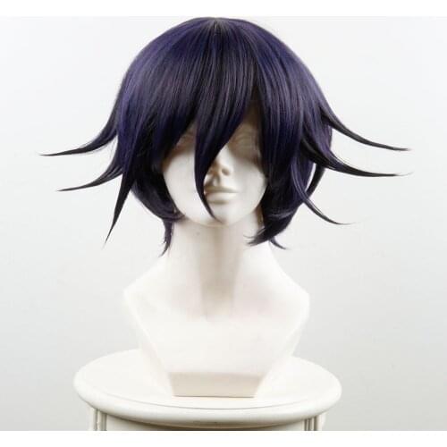 Danganronpa V3: Killing Harmony Ouma Kokichi Short Purple Ombre Heat Resistant Hair Cosplay Wigs + Wig Cap