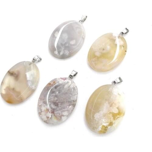 Natural stone Sakura stone pendant elliptical shaped Pendants for Jewelry Making DIY Necklace Accessories Size 30x45mm
