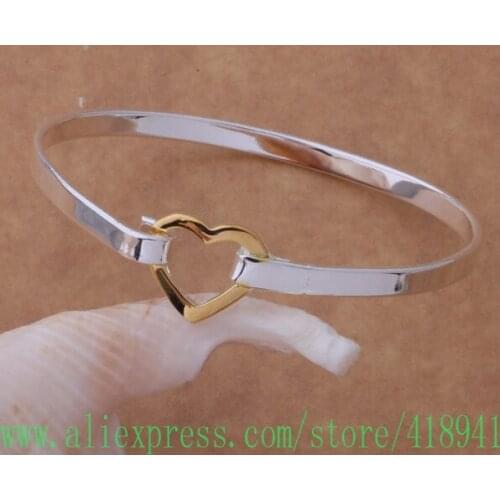 Silver Plated bangle bracelet, Silver Plated fashion jewelry heart shackle /dxaamoha aycajpja AB024