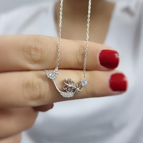 Mermaid 925 Sterling Silver, Gold, Rose Plated Necklace For Women Girls Handmade Fashion Jewelry Elegant Minimalist