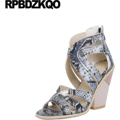 Peep Toe Size 12 Block Women Vintage Gladiator Sandals Heels Shoes Crossdresser Pumps Spring Crossdressed Plus High Cage Snake