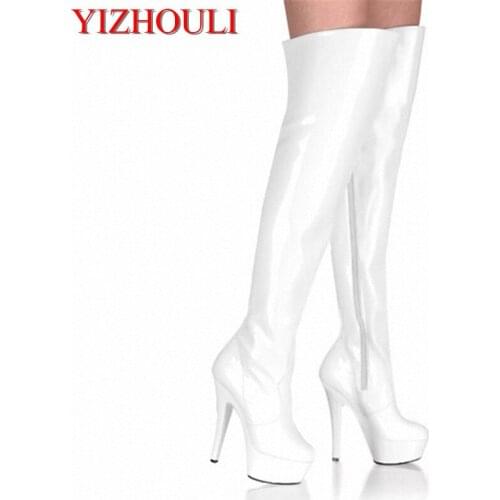 6 inch thigh high boots 15cm high-heeled shoes motorcycle knee-length platform round toe steel pipe dance plus size shoes