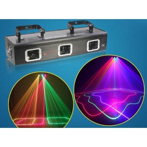DMX 3 heads 5 colors stage lighting laser projector DJ Disco party laser lights Cool RGB laser pattern effects line Scanner