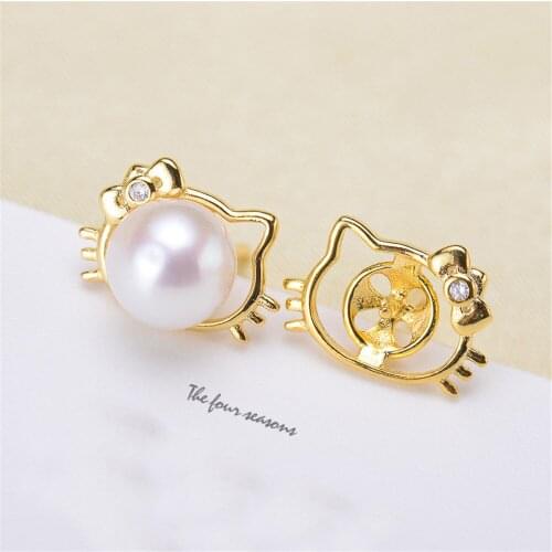 925 Silver Pearl Beads Stud Earrings Setting Base Diy Jewelry Making Findings&Components