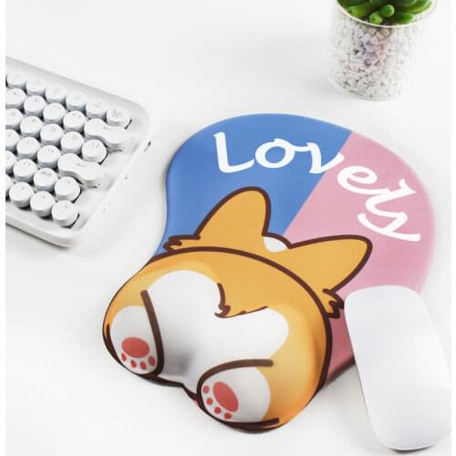 Cute Mouse Pad 3D Desk Mats Pad Corgi Mouse Mat Non Slip Silicone Anime Dog Mousepad with Wrist Rest for Office Home