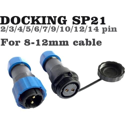 Sp21 2/3/4/5/6/7/9/10/12/14pin waterproof connector Industrial power Male plug&Female socket IP68 for 8-12mm cable sp20