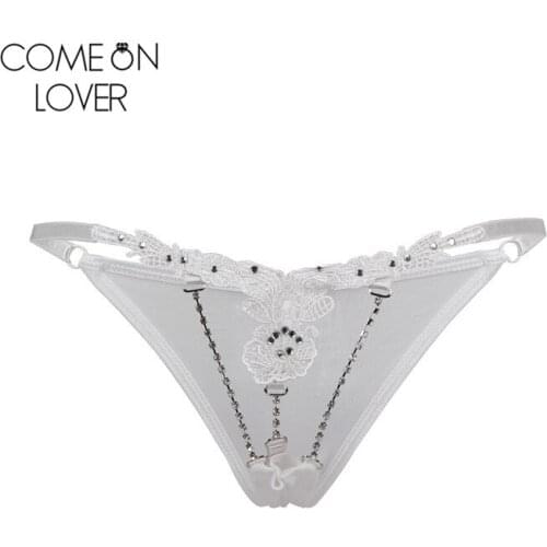 Comeonlover Low Waist Lace Women Thongs G-string Enchanting Exotic Floral Briefs Hollow Out Delicate Bead Sexy Panties PE5109