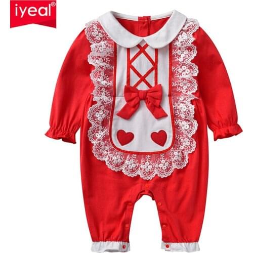 Baby Girl Spring Clothing Lace Embroidery Flare Sleeve Princess Rompers Jumpsuits Newborn Infant Clothes for Birthday Party 0-2Y