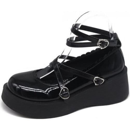 Japanese Thick-Soled JK Leather Shoes Summer New Shallow Mouth Mary Jane Shoes Cross-Lacing Maid Outfit Shoes Girl Role Playing