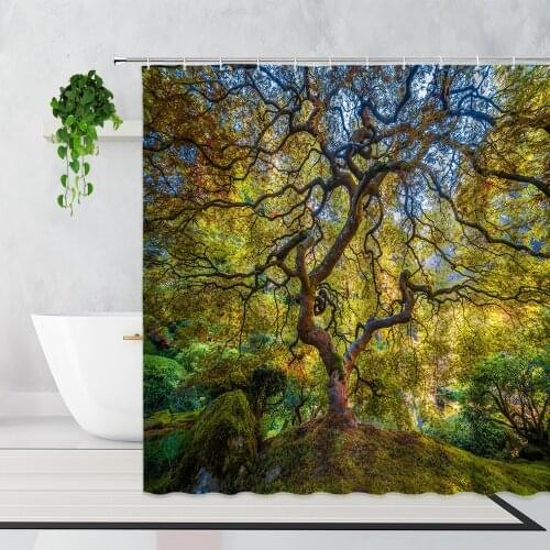 Forest Natural Scenery Shower Curtain Tropical Rain Forests Landscape Bathroom Decoration Waterproof Bath Curtains Set With Hook