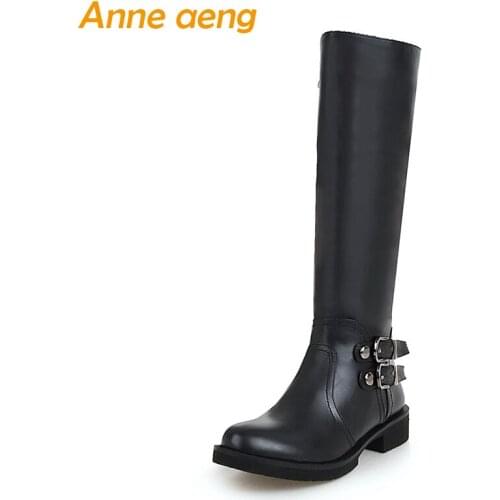 2018 Winter Women Knee-High Boots High Heel Round Toe Zipper Sexy Ladies Women Shoes Black Snow Motorcycle Boots Big Size 33-46