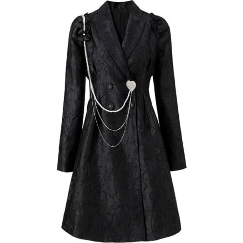 2021 Autumn Long Suit Coat Fashion Designer Black Long Sleeve Elegant Beading High Quality Slim Office Lady Long overcoat