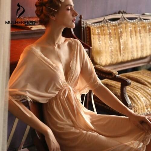 Deep V Lace Sexy Nightgown Ladies Lingerie Temptation Maid Uniform Mesh Loose Sleeping Dress Nighties Nightgown Women Nightdress