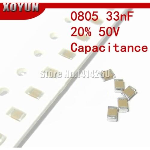 100pcs 33nF Y5V Error 20% 50V 0805 SMD Thick Film Chip Multilayer Ceramic Capacitor