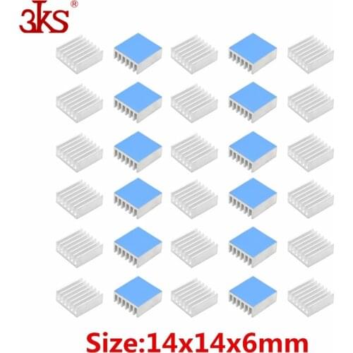 100 Pcs/Lot Spiky 14x14x6mm Aluminum Silver Heat Sink Cooling Cooler Mini Heatsinks With Thermal Adhesive Tape GluP